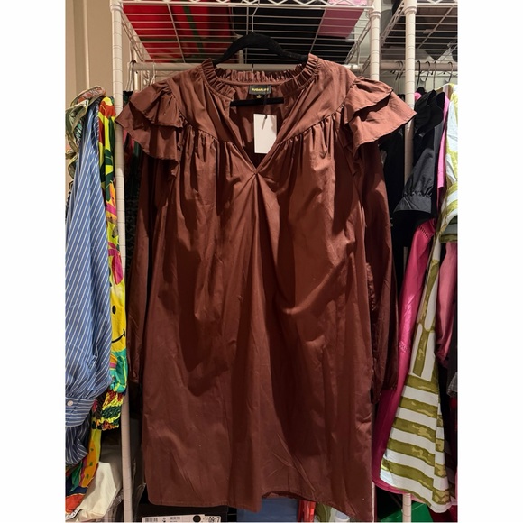 NWT SugarLips Brown Prissy Poplin Ruffle Mini Dress Size XL - Picture 6 of 10